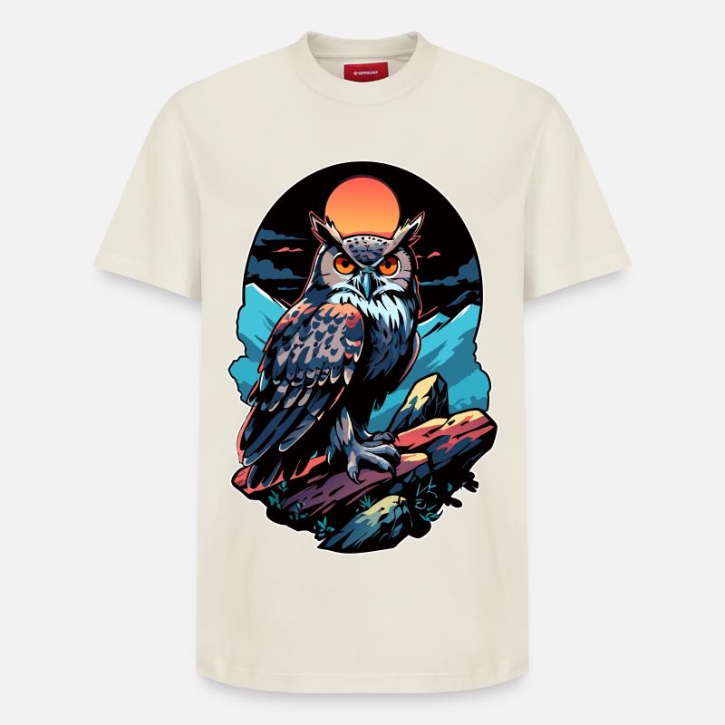 Großer Eule Uhu bei Mondschein - Relaxed Unisex Supima Cotton T-Shirt – von SPREAD - Naturweiß