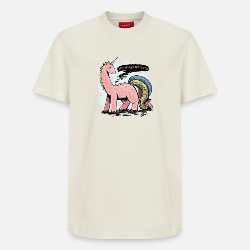 Steinzeit Einhorn - Relaxed Unisex Supima Cotton T-Shirt – von SPREAD - Naturweiß