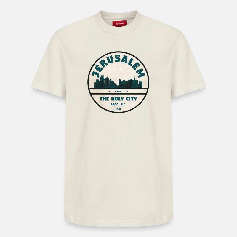 Jerusalem Skyline Retro Abzeichen - Relaxed Unisex Supima Cotton T-Shirt – von SPREAD - Naturweiß