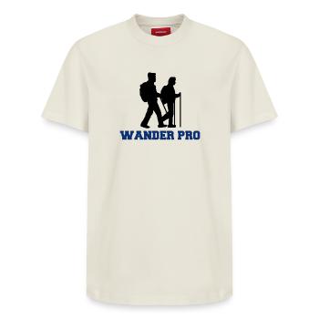 Bergsteigen Wanderung Wanderwege Wandern Wanderer - Relaxed Unisex Supima Cotton T-Shirt – von SPREAD - Naturweiß - Vorne - AI Model Female 172 dark (172cm) & AI Model Male 185 dark (185cm)
