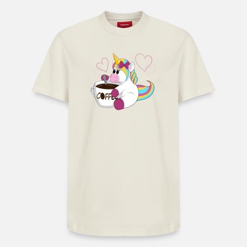 Regenbogen Einhorn Kaffeezauber - Relaxed Unisex Supima Cotton T-Shirt – von SPREAD - Naturweiß