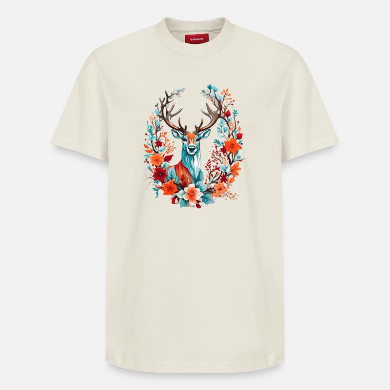 Hirsch mit Blumen - Relaxed Unisex Supima Cotton T-Shirt – von SPREAD - Naturweiß