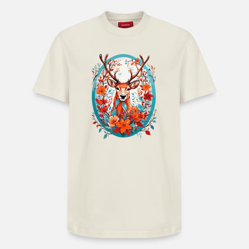 Hirsch mit Blumen - Relaxed Unisex Supima Cotton T-Shirt – von SPREAD - Naturweiß