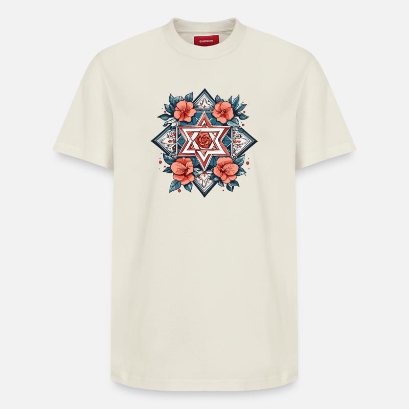 Étoile juive avec des fleurs - T-shirt unisexe décontracté en coton Supima – de SPREAD - blanc cassé