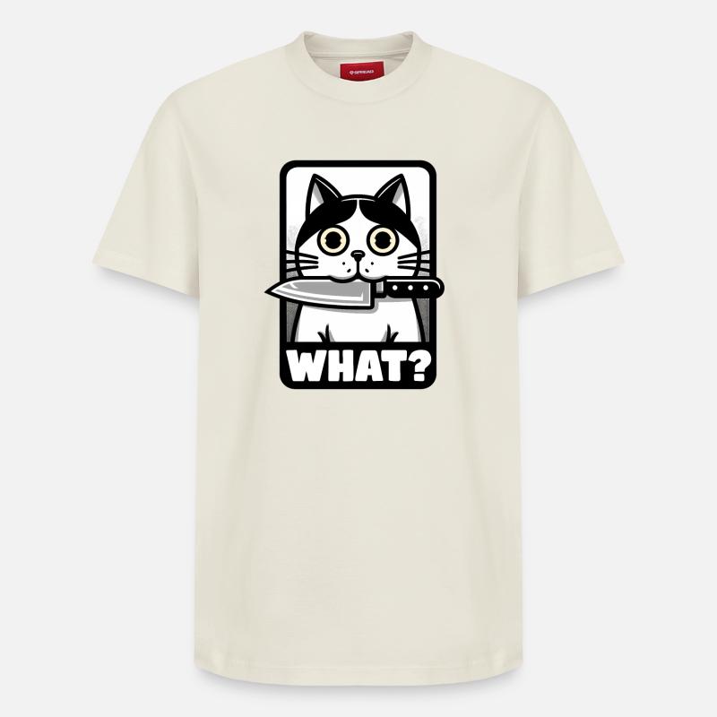 WAS? EINE KATZE MIT MESSER - Relaxed Unisex Supima Cotton T-Shirt – von SPREAD - Naturweiß