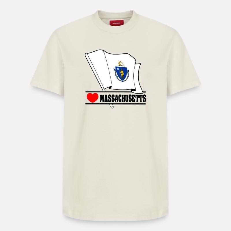 Drapeau Massachusetts coeur MASSACHUSETTS - T-shirt unisexe décontracté en coton Supima – de SPREAD - blanc cassé