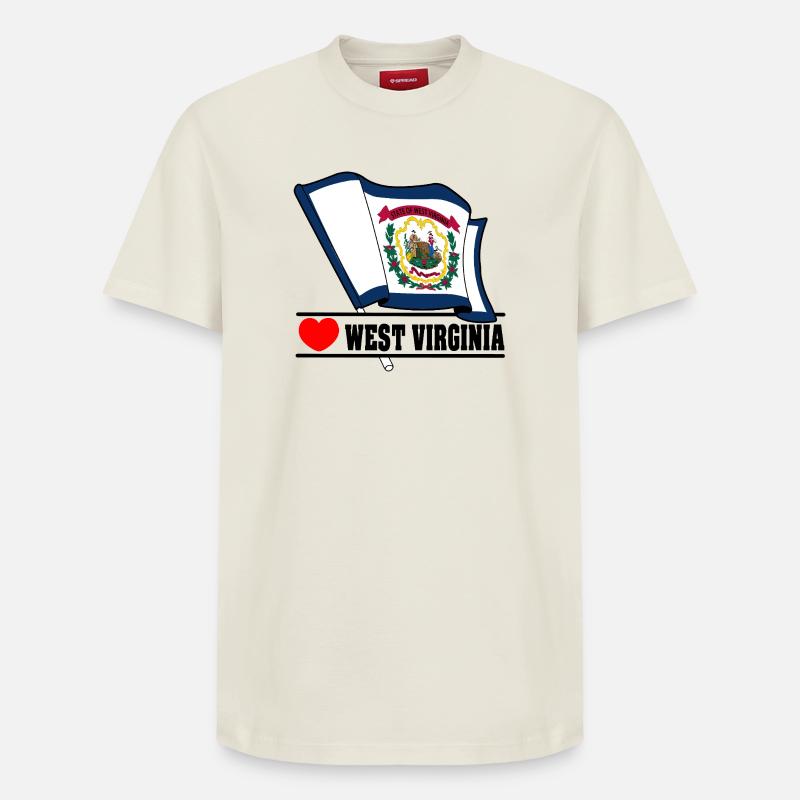 Drapeau Virginie-Occidentale coeur VIRGINIE OCCIDENTALE - T-shirt unisexe décontracté en coton Supima – de SPREAD - blanc cassé