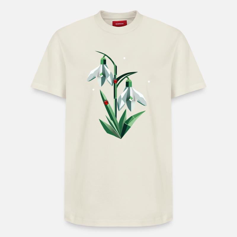 Zwei Schneeglöckchen mit Marienkäfern - Relaxed Unisex Supima Cotton T-Shirt – von SPREAD - Naturweiß