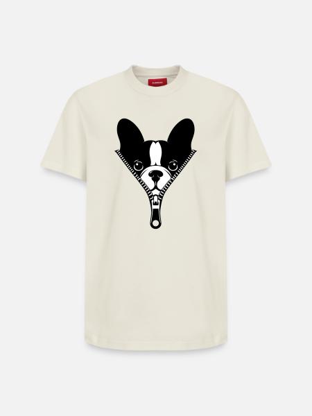 French Bulldog in a Zipper - Relaxed Unisex Supima Cotton T-Shirt – by SPREAD - off white