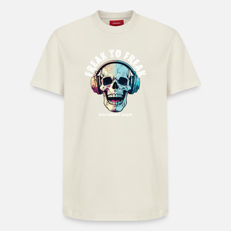 Skull mit Neon Kopfhörer-Design - Relaxed Unisex Supima Cotton T-Shirt – von SPREAD - Naturweiß