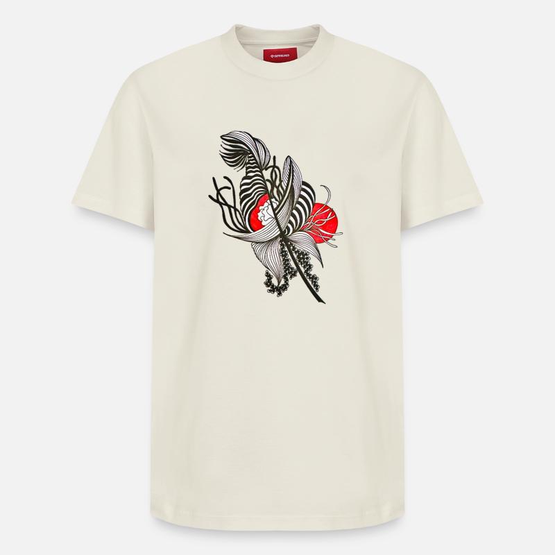 Fleur rayée contrastée - T-shirt unisexe décontracté en coton Supima – de SPREAD - blanc cassé