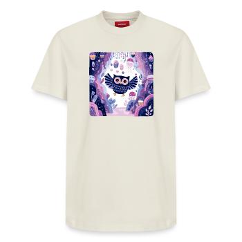 Magie du hibou de la forêt nocturne - T-shirt unisexe décontracté en coton Supima – de SPREAD - blanc cassé - Devant - AI Model Female 172 dark (172cm) & AI Model Male 185 dark (185cm)