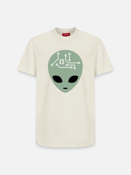 Alien Head with Circuits (three colours) - Relaxed Unisex Supima Cotton T-Shirt – by SPREAD - off white
