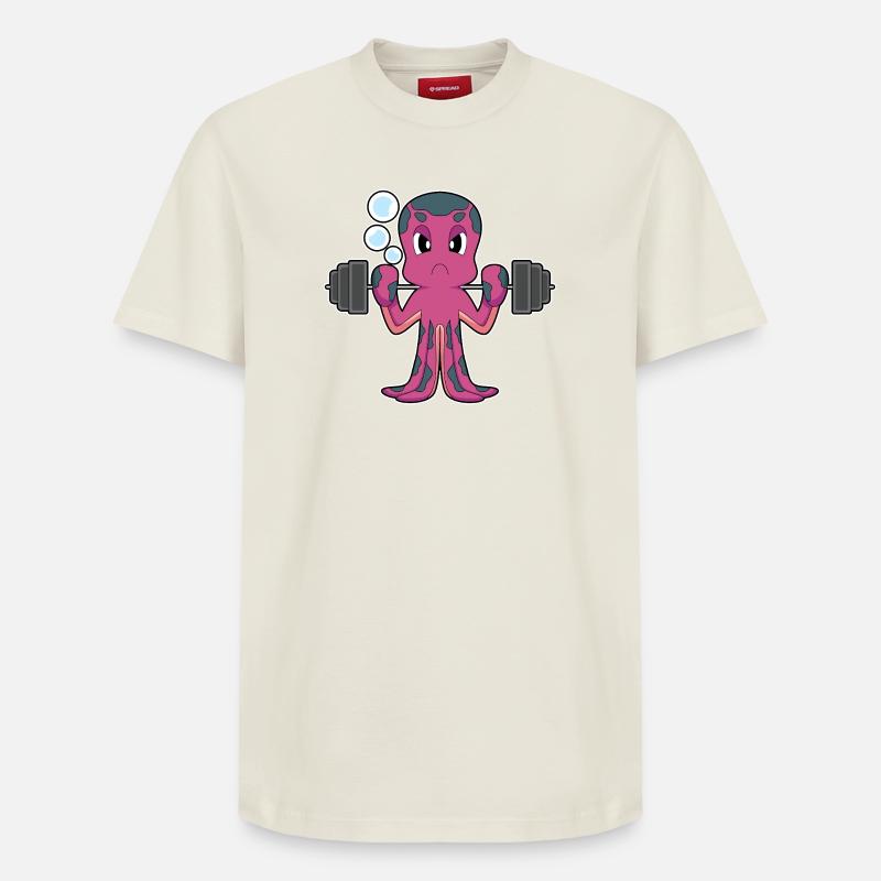 Bodybuilder Pieuvre Bodybuilder Barbell Bodybuilding - T-shirt unisexe décontracté en coton Supima – de SPREAD - blanc cassé