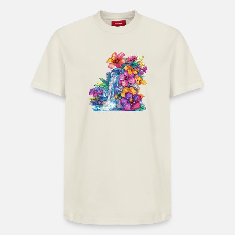 Cascade de fleurs à la cascade - T-shirt unisexe décontracté en coton Supima – de SPREAD - blanc cassé