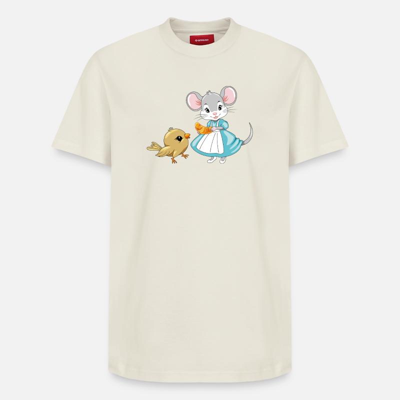 Little_mouse_is_sharing_a_croissant_with_a_bird - T-shirt unisexe décontracté en coton Supima – de SPREAD - blanc cassé
