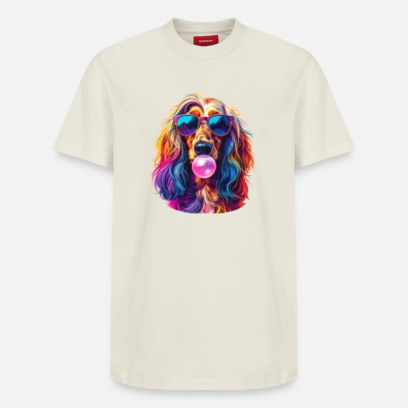 Pop-Art Afghanischer Windhund mit Bubblegum - Relaxed Unisex Supima Cotton T-Shirt – von SPREAD - Naturweiß