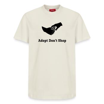 Adopt Dont Shop Pfote Faust Check - Relaxed Unisex Supima Cotton T-Shirt – von SPREAD - Naturweiß - Vorne - AI Model Female 172 dark (172cm) & AI Model Male 185 dark (185cm)