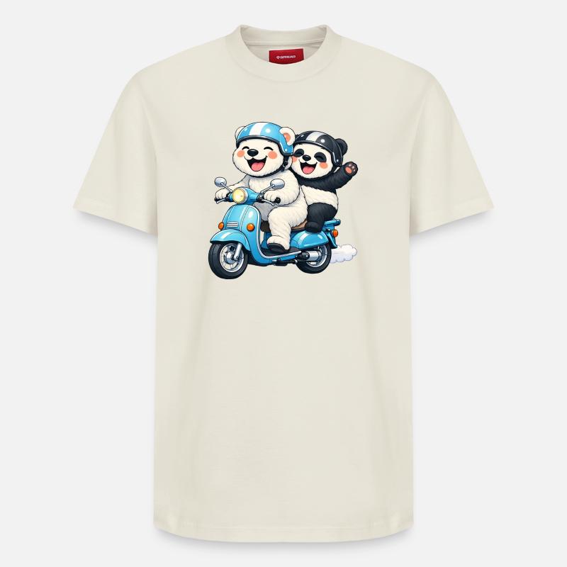 Eisbär und Pandabär auf einem Roller - Relaxed Unisex Supima Cotton T-Shirt – von SPREAD - Naturweiß