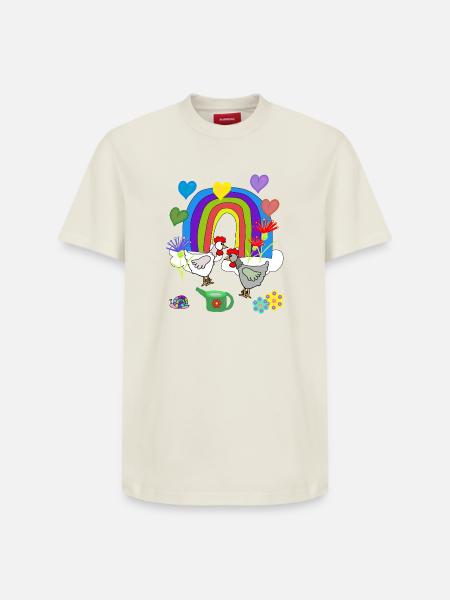 Children's Fantasy Rainbow Flowers Chickens - Relaxed Unisex Supima Cotton T-Shirt – by SPREAD - off white
