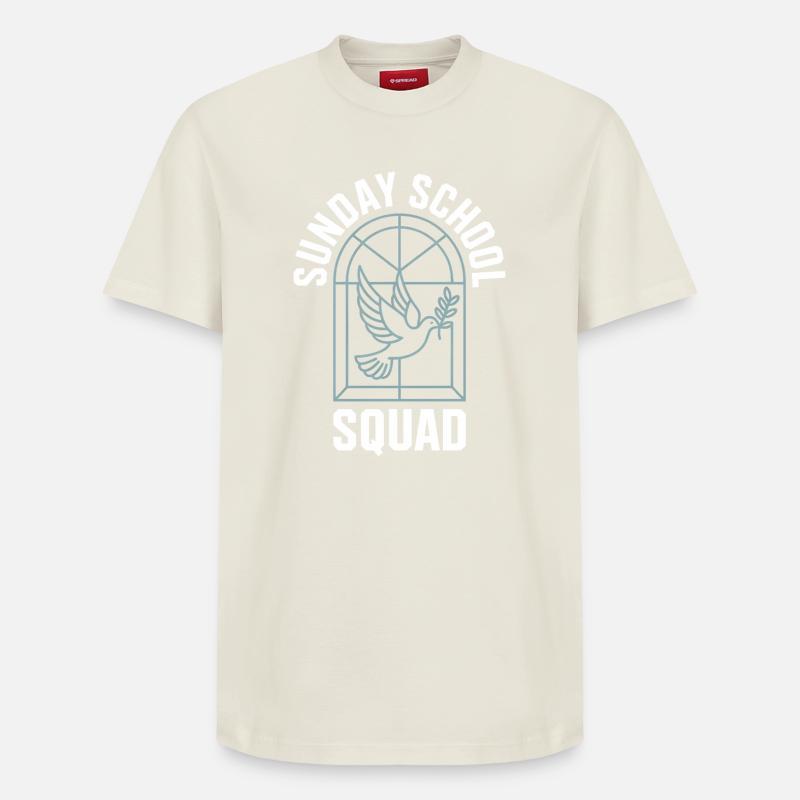 Sunday School Squad Emblem - Relaxed Unisex Supima Cotton T-Shirt – by SPREAD - off white
