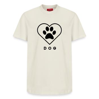 Dog Love Line  Art  - Relaxed Unisex Supima Cotton T-Shirt – von SPREAD - Naturweiß - Vorne - AI Model Female 172 dark (172cm) & AI Model Male 185 dark (185cm)