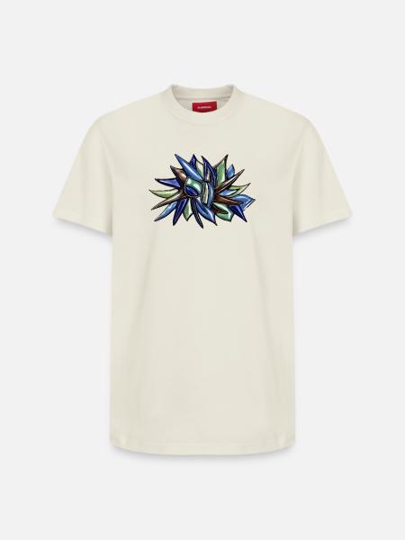 Blaugrüne Fragmentblume - Relaxed Unisex Supima Cotton T-Shirt – von SPREAD - Naturweiß