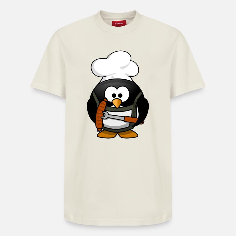 Kochpinguin mit Grillwurst - Relaxed Unisex Supima Cotton T-Shirt – von SPREAD - Naturweiß