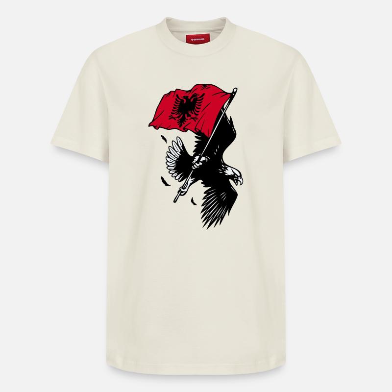 Aigle albanais avec drapeau - T-shirt unisexe décontracté en coton Supima – de SPREAD - blanc cassé