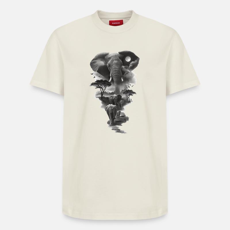 Silhouette d'éléphants lunaire - T-shirt unisexe décontracté en coton Supima – de SPREAD - blanc cassé