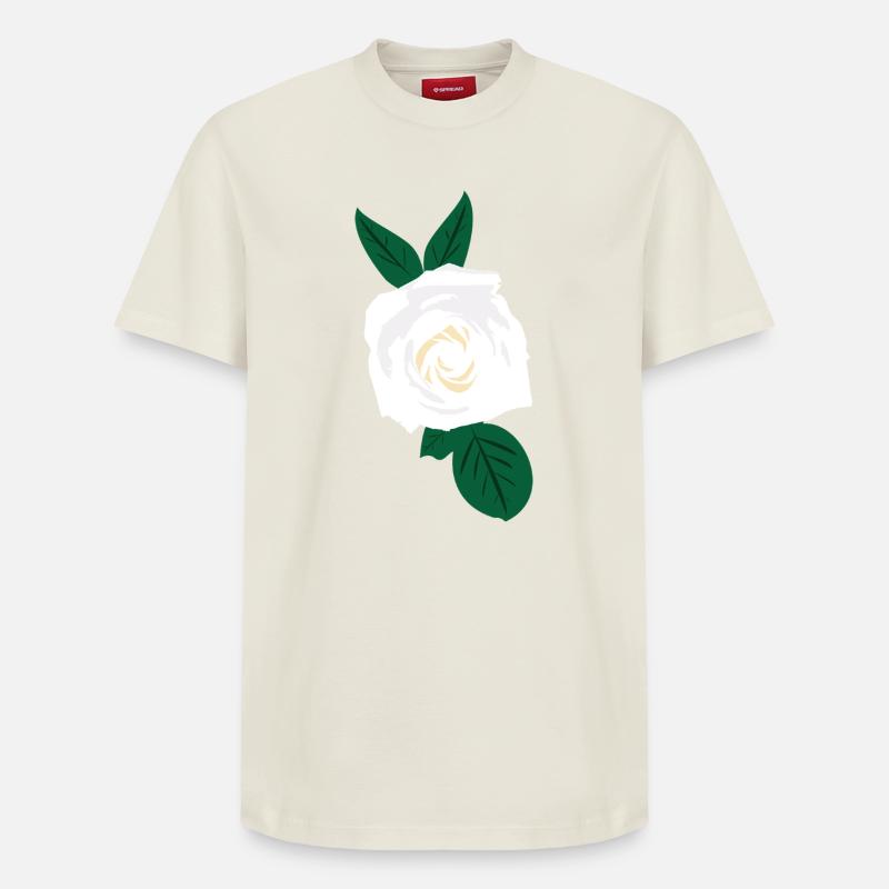 Rose blanche à feuilles vertes - T-shirt unisexe décontracté en coton Supima – de SPREAD - blanc cassé