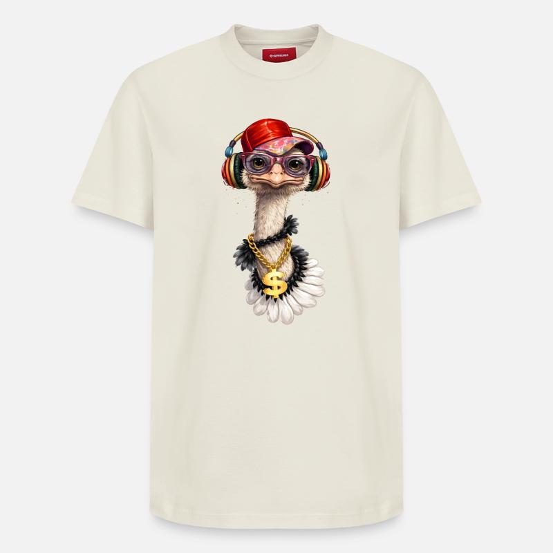 Cooler Strauß mit Kopfhörern  - Relaxed Unisex Supima Cotton T-Shirt – von SPREAD - Naturweiß