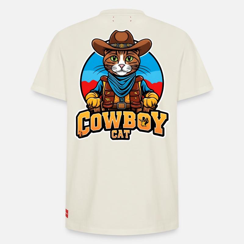chat, chat cowboy, country - T-shirt unisexe décontracté en coton Supima – de SPREAD - blanc cassé