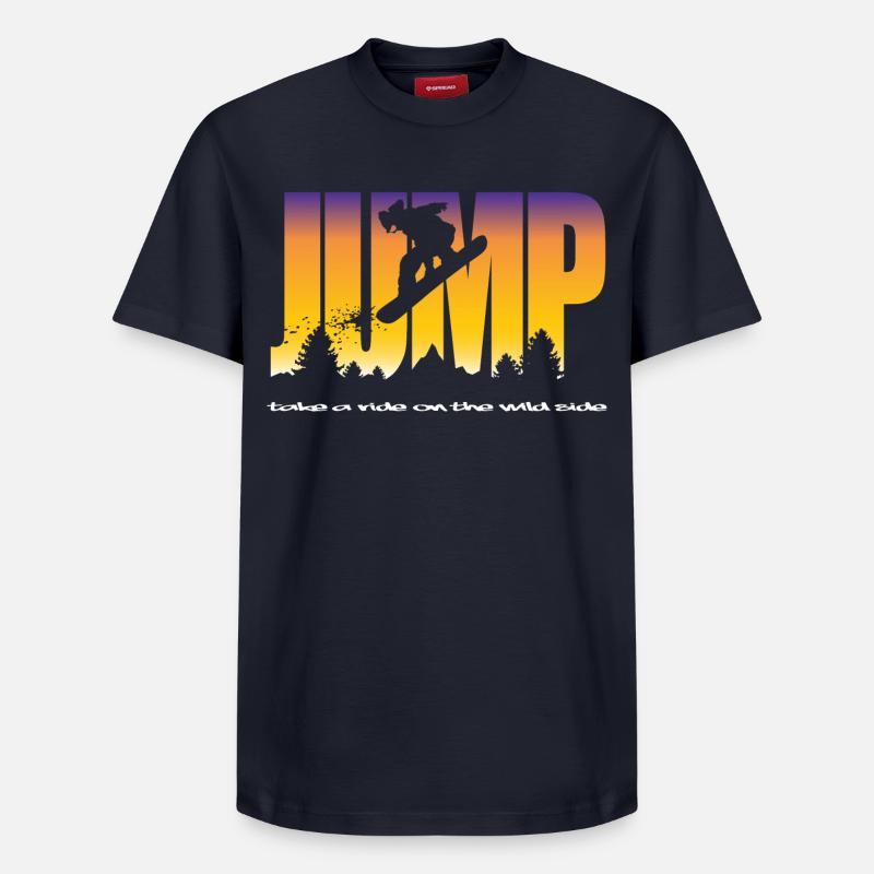 Jump and snowboarder - T-shirt unisexe décontracté en coton Supima – de SPREAD - bleu marine