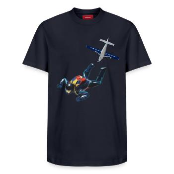 Skydiver - Relaxed Unisex Supima Cotton T-Shirt – by SPREAD - navy - Front - AI Model Female 172 light (172cm) & AI Model Male 178 light (178cm)