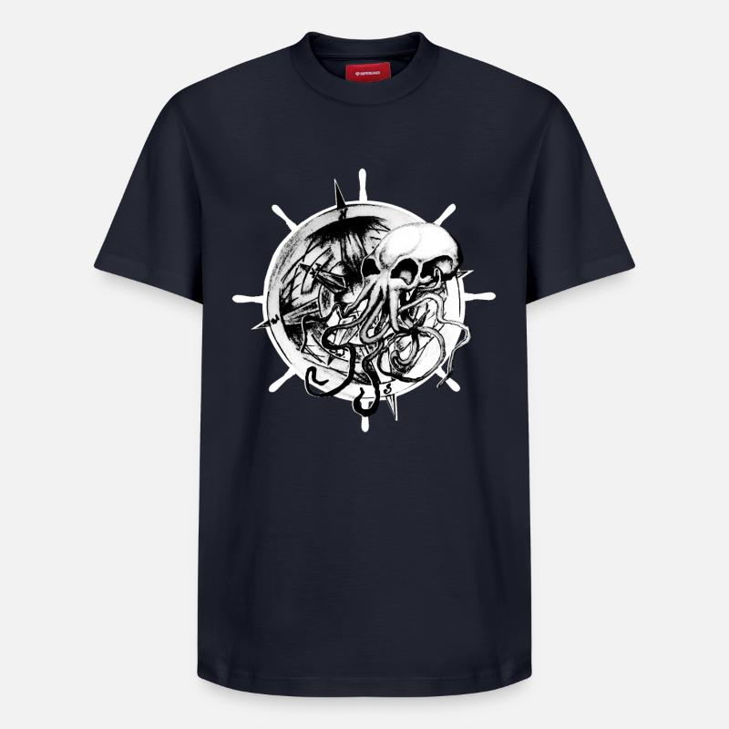 Oktopus Schädel Tattoo Design - Relaxed Unisex Supima Cotton T-Shirt – von SPREAD - Navy