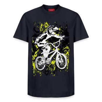 BMX Rennen | BMX Racing | BMX Fahrrad | BMX Rad - T-shirt unisexe décontracté en coton Supima – de SPREAD - bleu marine - Devant - AI Model Female 172 light (172cm) & AI Model Male 178 light (178cm)