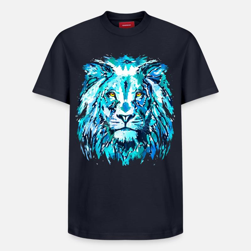 Blauer Löwenkopf - Sternzeichen Löwe - Relaxed Unisex Supima Cotton T-Shirt – von SPREAD - Navy