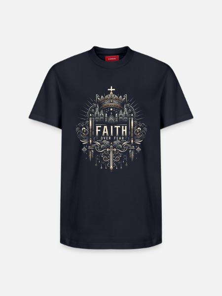 Faith over Fear – Gothic Crown - Relaxed Unisex Supima Cotton T-Shirt – by SPREAD - navy