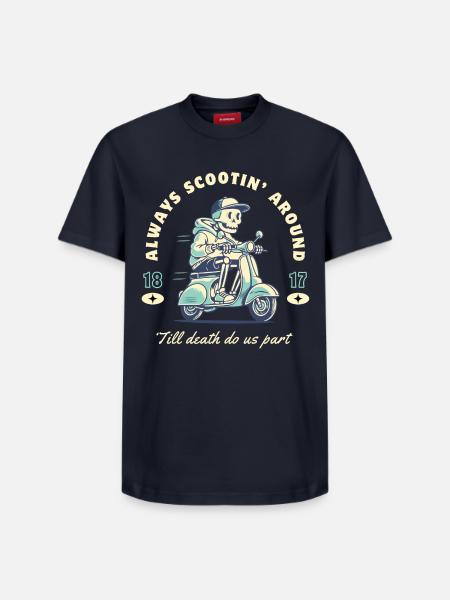 Always Scootin' – Retro Skull Scooter - Relaxed Unisex Supima Cotton T-Shirt – by SPREAD - navy