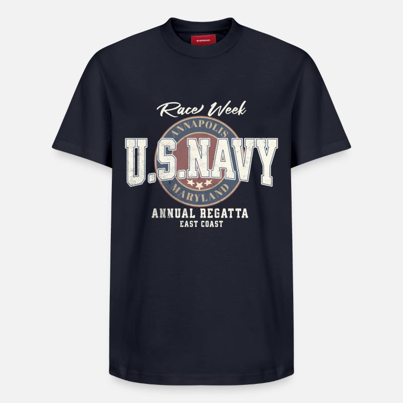 Design U.S. Navy Annapolis Regatta - Relaxed Unisex Supima Cotton T-Shirt – von SPREAD - Navy