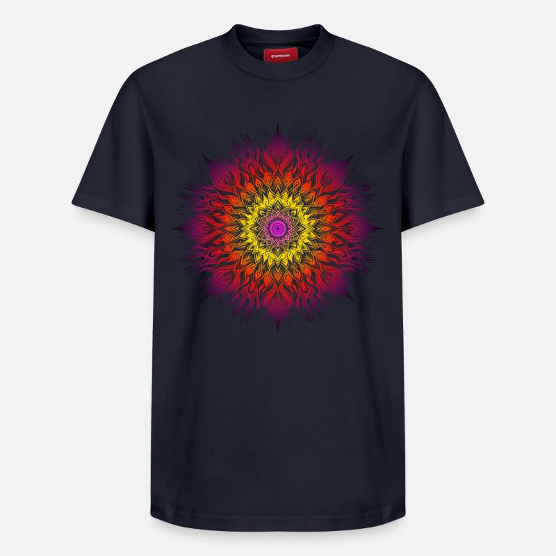 Psychedelisches Feuer-Mandala - Relaxed Unisex Supima Cotton T-Shirt – von SPREAD - Navy
