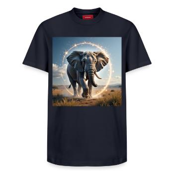 Power Animal Elephant - Relaxed Unisex Supima Cotton T-Shirt – by SPREAD - navy - Front - AI Model Female 172 light (172cm) & AI Model Male 178 light (178cm)