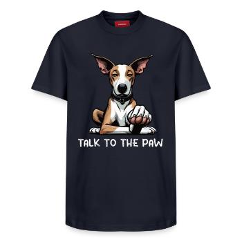 Talk To The Paw Podenco Podencoliebhaber Podencos - Relaxed Unisex Supima Cotton T-Shirt – von SPREAD - Navy - Vorne - AI Model Female 172 light (172cm) & AI Model Male 178 light (178cm)