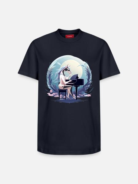 Mondschein-Einhorn am Klavier - Relaxed Unisex Supima Cotton T-Shirt – von SPREAD - Navy