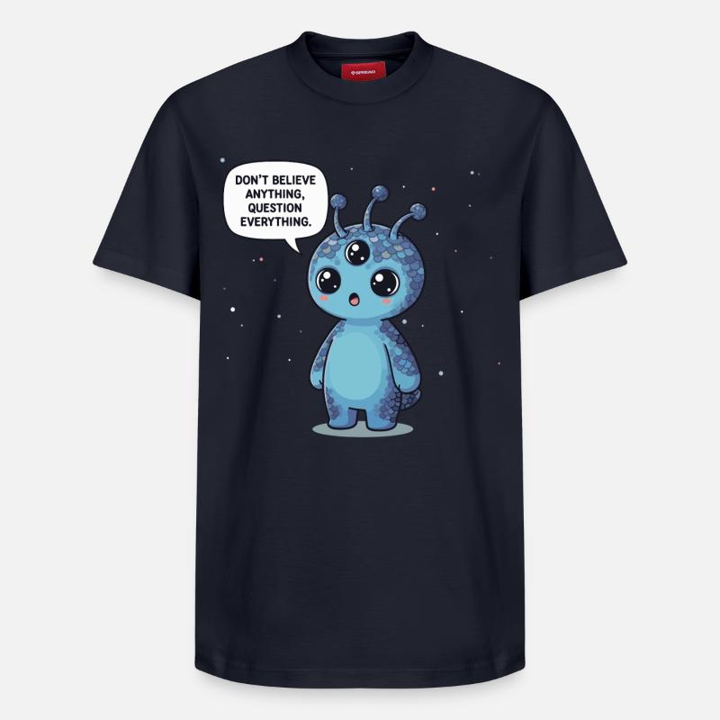 Niedlicher Alien: Statement - Alles hinterfragen - Relaxed Unisex Supima Cotton T-Shirt – von SPREAD - Navy