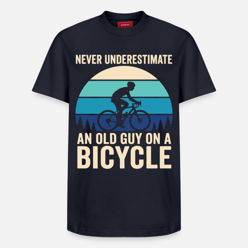 Never Underestimate Old Guy Bicycle - Relaxed Unisex Supima Cotton T-Shirt – von SPREAD - Navy