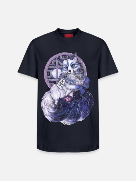 Kitsune Japanischer Fuchs Geist Nachthimmel Japan - Relaxed Unisex Supima Cotton T-Shirt – von SPREAD - Navy