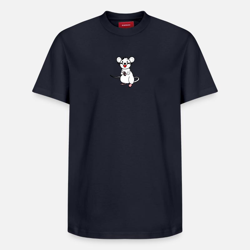 Souris blanche heureuse - T-shirt unisexe décontracté en coton Supima – de SPREAD - bleu marine