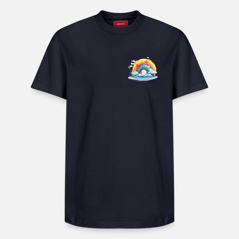 Arc-en-ciel avec des nuages - T-shirt unisexe décontracté en coton Supima – de SPREAD - bleu marine